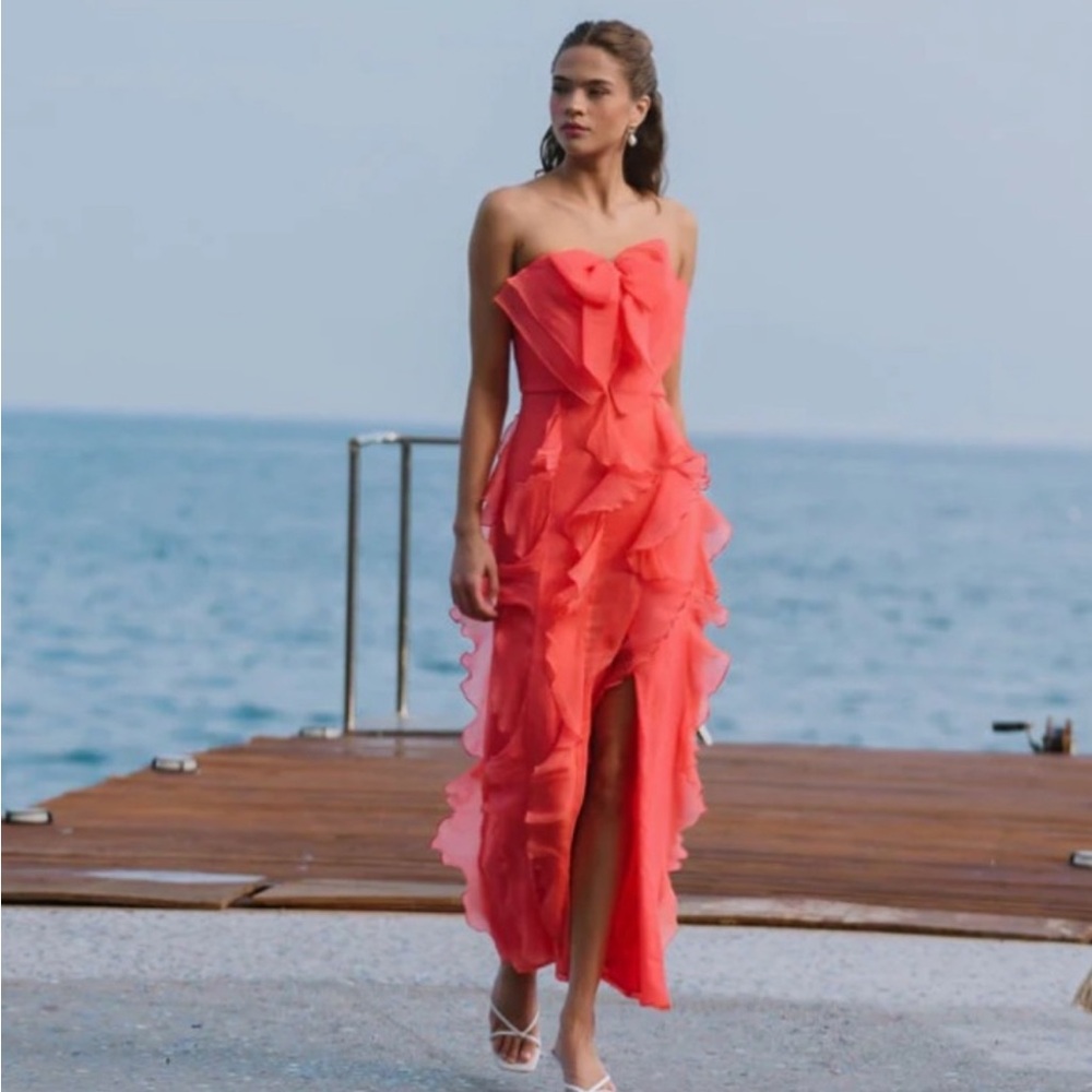 Anthropology Hutch Coral Strapless Dress